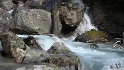 View waterfall scenes in mountains, national park Dombai, Caucasus, Russia Stock Footage