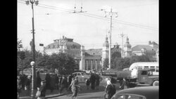 Soviet Premier Nikolai Bulganin greets West German Chancellor Konrad Adenauer in Moscow, 1955 News Clip