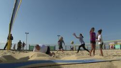 Sir Ed Davey shows off his beach volleyball skills in Brighton News Clip