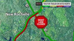 Tractor-trailer hits overpass on Hutchinson River Parkway in Scarsdale News Clip