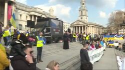 UK: Protesters gather in London's Trafalgar Square in show of solidarity with Ukrainian people News Clip
