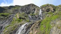 View waterfall scenes in mountains, national park Dombai, Caucasus, Russia Stock Footage