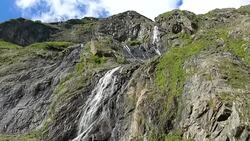 View waterfall scenes in mountains, national park Dombai, Caucasus, Russia Stock Footage