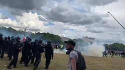 CLEAN : French riot police under attack by violent demonstrators News Clip