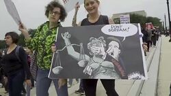 ANTI–Brett Kavanaugh – Demonstrators march on day of Kavanaugh/Ford hearing Stock Footage