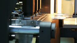 close up automation machine working process in industrial factory,glass or plastic molding work in process Stock Footage