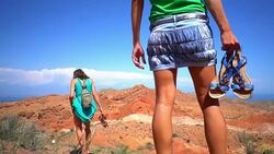 girls walk in the mountains Stock Footage