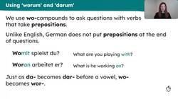 Eine Nachricht: 'worum' and 'darum', genitive prepositions Instructional Video