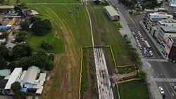 Aerial tilt up from ground up to harbour Stock Footage