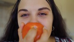 Fat girl is eating Stock Footage