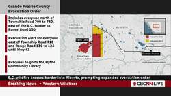 B.C. wildfire crossing into Alberta prompts wider evacuation order News Clip