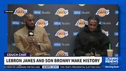 LeBron and Bronny James make history as NBA's first father-son duo to play together News Clip