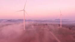 Aerial view of wind turbine Stock Footage