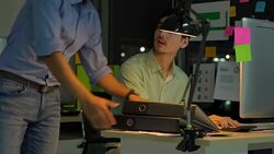 Businessman hard working to late night and work overtime at office. Manager assigns task after timeout of work. Concept of business management, assignment job late and working overtime. Stock Footage