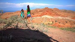 girls walk in the mountains Stock Footage
