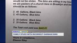 Flatbush family stuck with 8 incorrect DSNY garbage bins News Clip