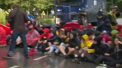 Security forces in Hamburg use water cannon on protesters News Clip