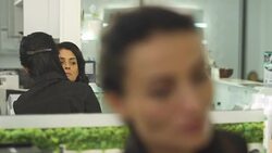 Beautiful young girl in a beauty salon Stock Footage