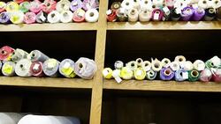 View of cloth rolls in fabric store Stock Footage