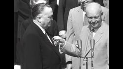 President Dwight Eisenhower gives FBI Director J. Edgar Hoover a National Security Medal in Washington, DC News Clip