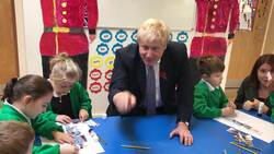 Boris Johnson helps schoolchildren with arts and crafts in Suffolk News Clip