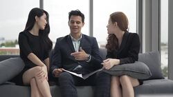 business team conference are  Discussion Meeting and analyzing and planning strategy business.Group of coworker  sitting and thinking a new ideas to success Stock Footage