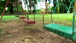 Slow Motion: Children Playground, children's play equipment is very old and damaged, may be harmful to the players Stock Footage