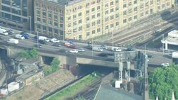 UK Rail strike - Aerials London queuing traffic News Clip