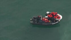 UK: UK Boarder Force vessel intercepting a migrant boat in the English Channel News Clip