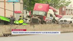 Jackknifed tractor-trailer, fuel spill shuts down portion of southbound Route 1&9 in Elizabeth News Clip