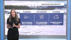 STORM WATCH: Periods of rain overnight with drier weather Thursday as we track coastal impacts from Hurricane Erin News Clip