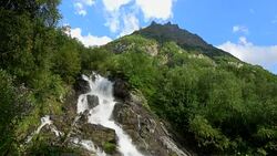View waterfall scenes in mountains, national park Dombai, Caucasus, Russia Stock Footage