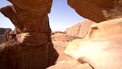 Wadi Rum - sandstone desert landscape, beautiful sandstone forms Stock Footage