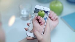 Woman taking mobile video of manicured nails. Iphone video of hand manicure Stock Footage