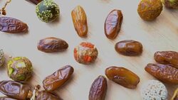 dried fruit , date fruit , date ball with cereal Stock Footage