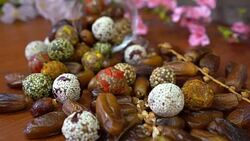 dried fruit , date fruit , date ball with cereal Stock Footage