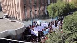 CLEAN : Yerevan: Nagorno-Karabakh refugees demonstrate in front of UN building News Clip