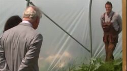 Prince Charles, Prince of Wales chats to people during his visits to FarmED, a new centre for farm and food education in Oxfordshire News Clip