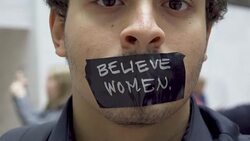 ANTI–Brett Kavanaugh – Demonstrators on day of hearing with his accuser Dr. Christine Blasey Ford Stock Footage