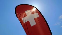 Swiss Banner Flag with Sunlight Stock Footage