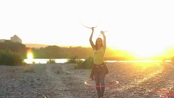 girl with Hoop in nature Stock Footage