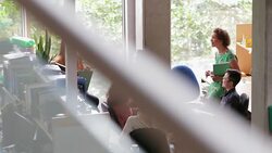 Biologists Working Together While Their Teacher Helps Them Stock Footage