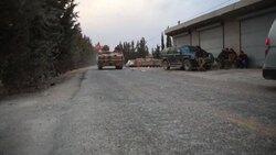 CLEAN : Pro Ankara Syrian fighters gather outside Manbijs al Ghandurah News Clip