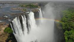 Majestic Victoria Falls: Drone's Eye View of Zambezi's Gem Stock Footage