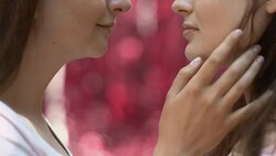 Gentle kiss of two young lesbians, free demonstration of love, relationship Stock Footage