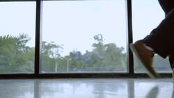 Businessman shoes walking in office. Stock Footage