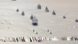 Naval vessels follows D-Day veterans on board the Royal British Legion's ship MV Boudicca traveling to Normandy News Clip