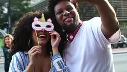 Young Couple Making a Video Call Outdoors Stock Footage