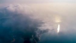 Aerial View Of The Island In Fog Stock Footage