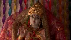 MEDIUM ANGLE OF FACE OF STATUE OF HINDU GOD. RELIGIOUS. Stock Footage